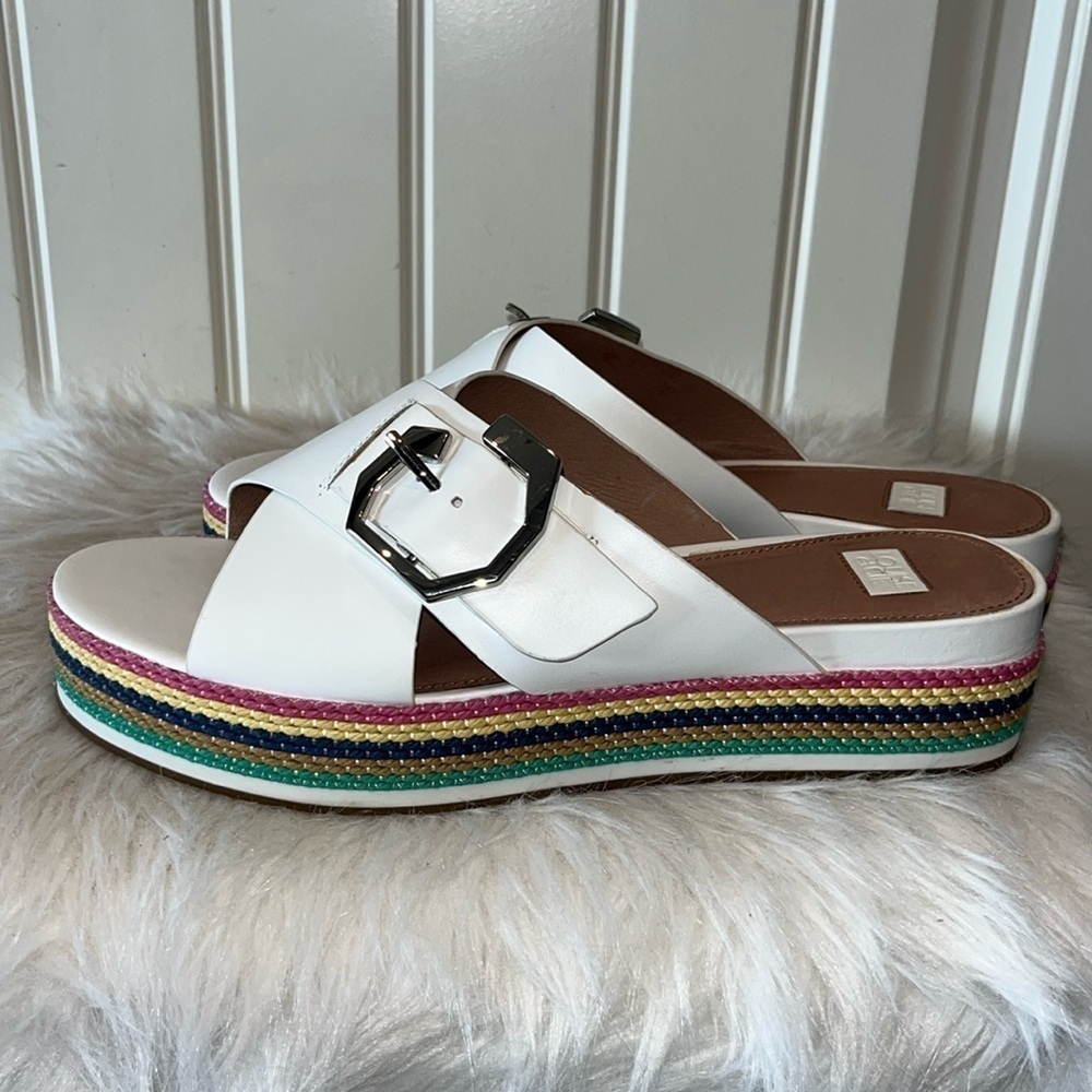 Louise et cie Cassia white leather platform slip on sandal 10M colorful stripe